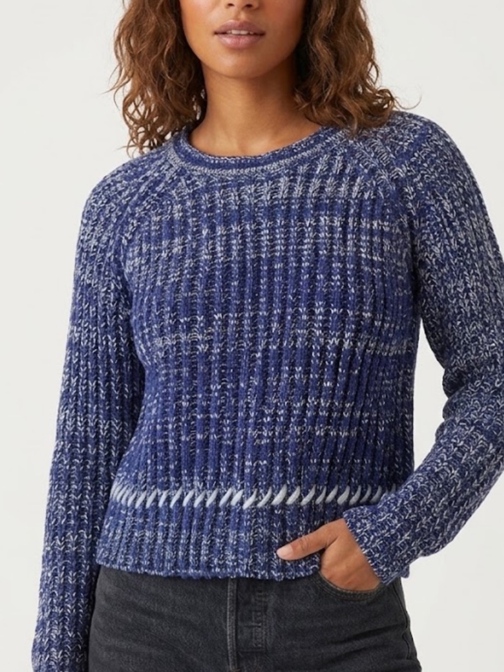 ALTAR’D STATE Blue Marled Ribbed Crewneck Sweater - new! M